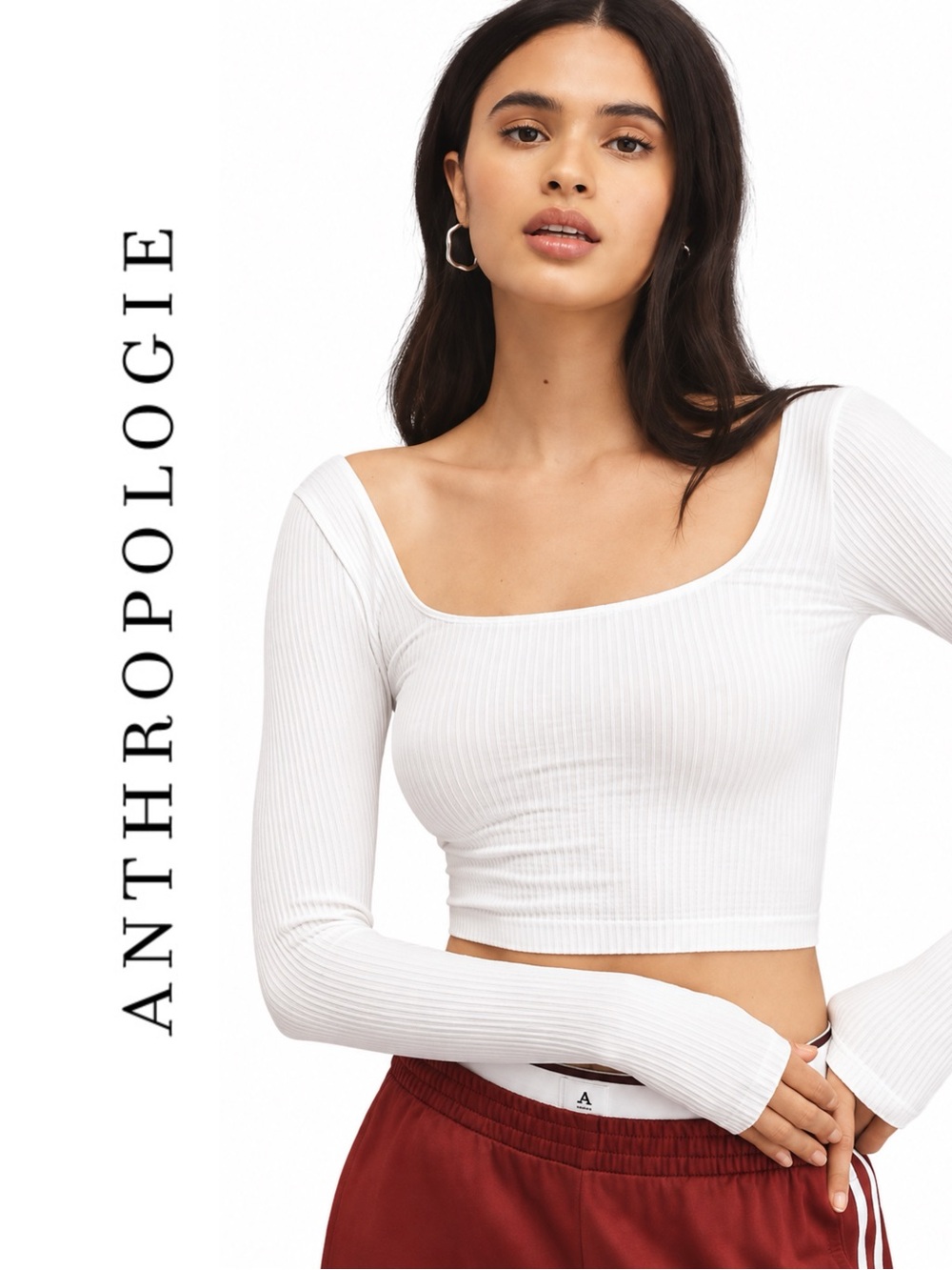 Anthropologie Reegan Seamless Ribbed Cropped Long-Sleeve Top